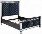 Acme BD00584Q-4PC 4 pc Varian mirrored black finish wood tufted dark navy blue velvet fabric queen bedroom set