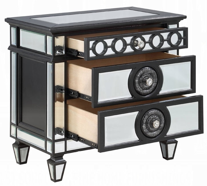 Acme BD00584Q-4PC 4 pc Varian mirrored black finish wood tufted dark navy blue velvet fabric queen bedroom set