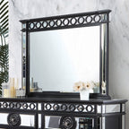 Acme BD00584Q-4PC 4 pc Varian mirrored black finish wood tufted dark navy blue velvet fabric queen bedroom set