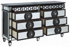 Acme BD00584Q-4PC 4 pc Varian mirrored black finish wood tufted dark navy blue velvet fabric queen bedroom set