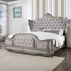 Acme BD00603Q 4 pc Ariadne antique platinum finish wood queen bedroom set decorative carvings tufted accents