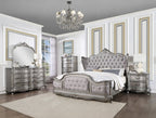 Acme BD00603Q 4 pc Ariadne antique platinum finish wood queen bedroom set decorative carvings tufted accents