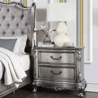 Acme BD00603Q 4 pc Ariadne antique platinum finish wood queen bedroom set decorative carvings tufted accents