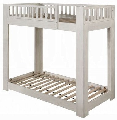 Acme BD00612 Harriet bee cedro weathered white finish wood twin loft bed with lower twin bed