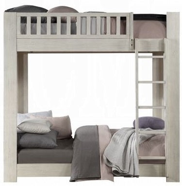 Acme BD00612 Harriet bee cedro weathered white finish wood twin loft bed with lower twin bed