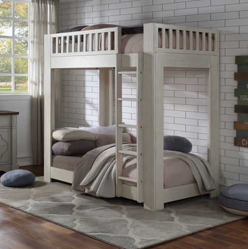 Acme BD00612 Harriet bee cedro weathered white finish wood twin loft bed with lower twin bed