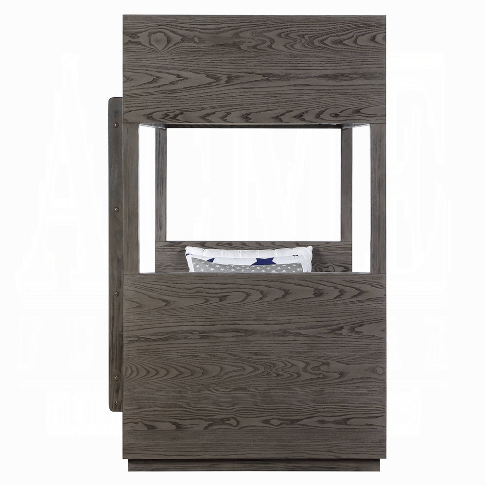 Acme BD00613 Harriet bee cedro grey oak finish wood twin loft bed with lower twin bed with drawers