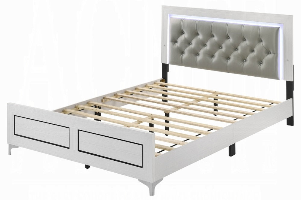 Acme BD00644Q-4PC 4 pc Astoria grand Casilda white finish wood grey faux leather LED queen bedroom set