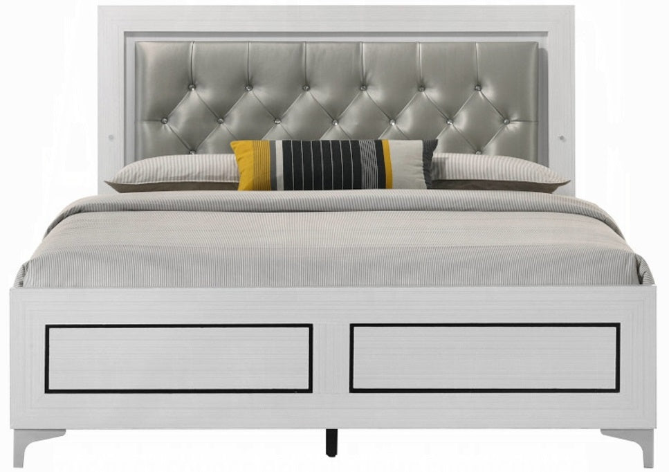 Acme BD00644Q-4PC 4 pc Astoria grand Casilda white finish wood grey faux leather LED queen bedroom set