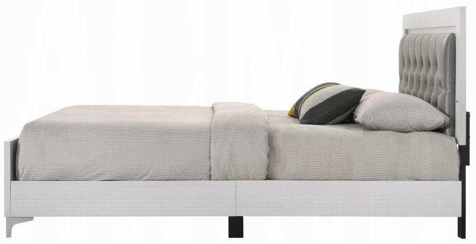 Acme BD00644Q-4PC 4 pc Astoria grand Casilda white finish wood grey faux leather LED queen bedroom set