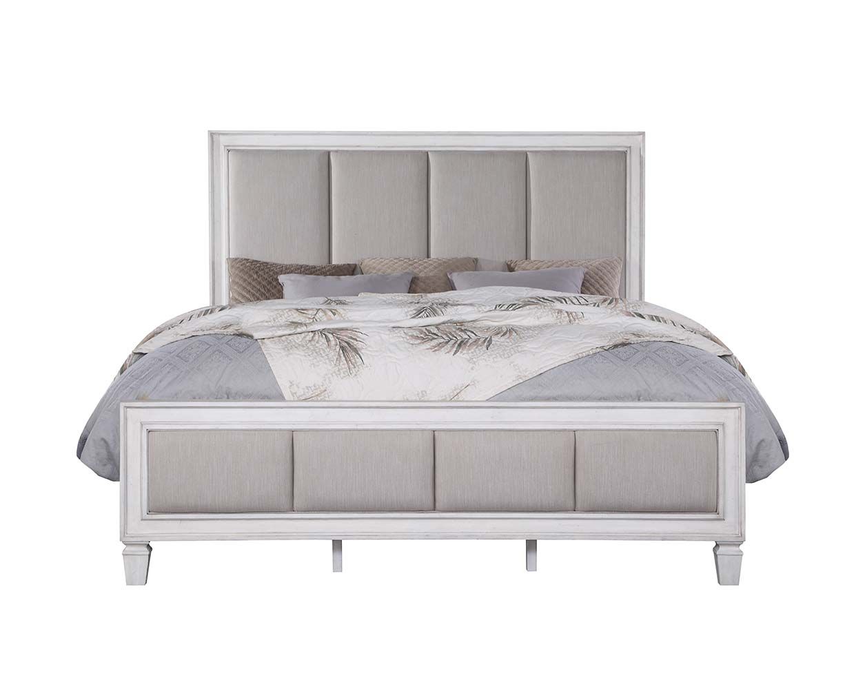 Acme BD00660 Astoria grand Katia weathered light gray and white finish wood light gray linen queen bed
