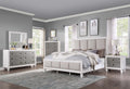 Acme BD00660-4PC Astoria grand Katia weathered light gray and white finish wood light gray linen queen bedroom set