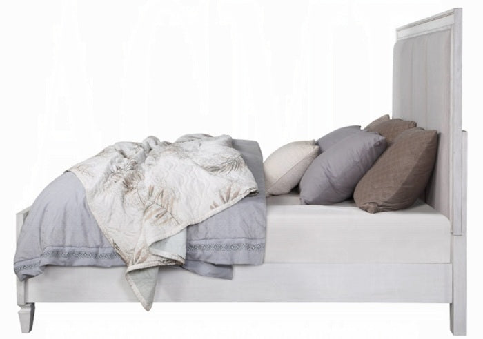 Acme BD00660-4PC Astoria grand Katia weathered light gray and white finish wood light gray linen queen bedroom set