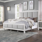Acme BD00660-4PC Astoria grand Katia weathered light gray and white finish wood light gray linen queen bedroom set