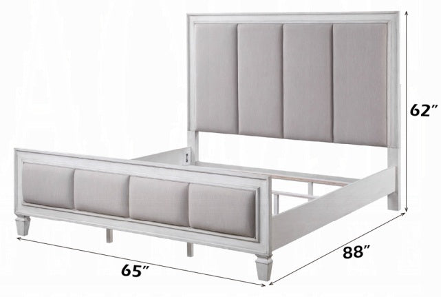 Acme BD00660-4PC Astoria grand Katia weathered light gray and white finish wood light gray linen queen bedroom set