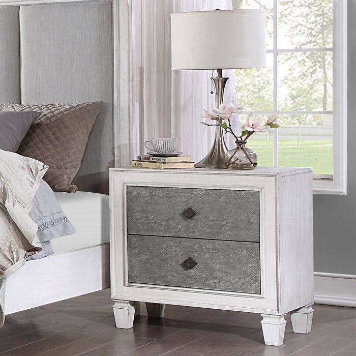 Acme BD00661 Astoria grand Katia weathered light gray and white finish wood 2 drawer nightstand