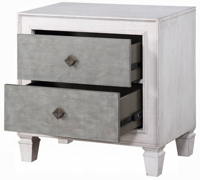 Acme BD00660-4PC Astoria grand Katia weathered light gray and white finish wood light gray linen queen bedroom set