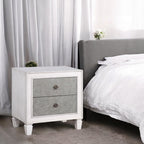 Acme BD00660-4PC Astoria grand Katia weathered light gray and white finish wood light gray linen queen bedroom set
