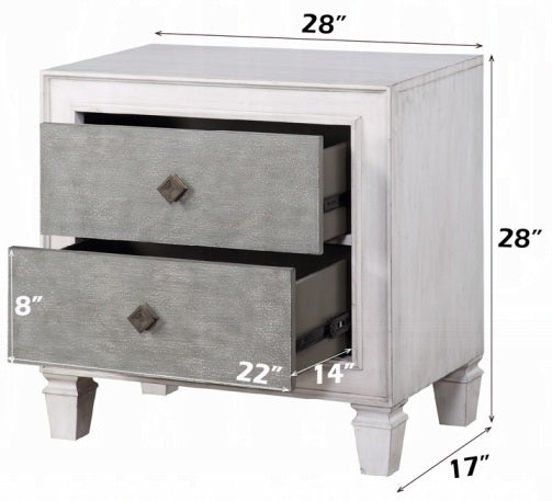 Acme BD00660-4PC Astoria grand Katia weathered light gray and white finish wood light gray linen queen bedroom set