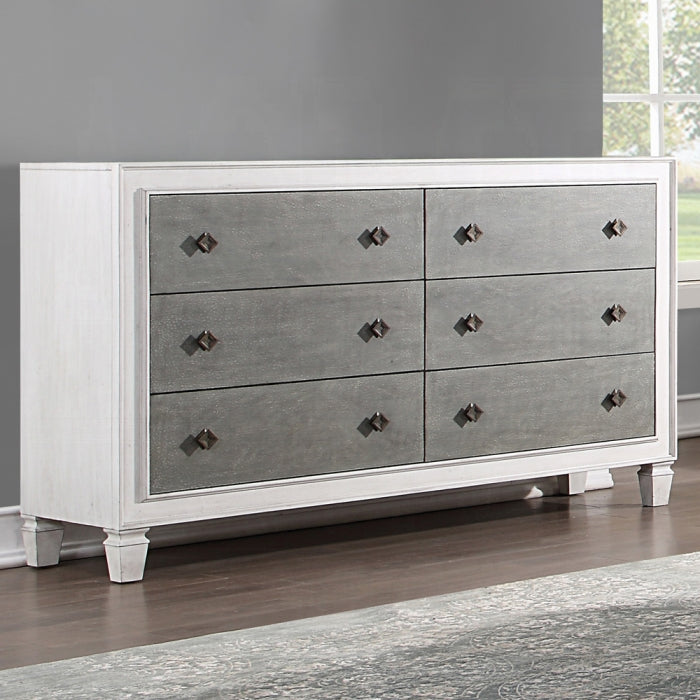 Acme BD00660-4PC Astoria grand Katia weathered light gray and white finish wood light gray linen queen bedroom set