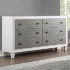 Acme BD00660-4PC Astoria grand Katia weathered light gray and white finish wood light gray linen queen bedroom set