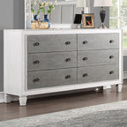 Acme BD00660-4PC Astoria grand Katia weathered light gray and white finish wood light gray linen queen bedroom set