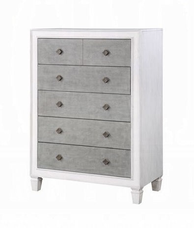 Acme BD00664 Astoria grand Katia weathered light gray and white finish wood 5 drawer tall chest