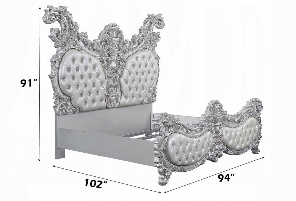 Acme BD00683EK-4PC Astoria grand valkyrie gray finish wood faux leather french inspired ornate eastern king bedroom set
