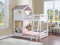Acme BD00705 Harriet bee solenne white and pink finish wood twin over twin playhouse style bunk bed