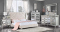 Acme BD00957Q-4PC 4 pc Faiz beige velvet fabric sunburst tufted channel design mirrored silver finish wood queen bedroom set