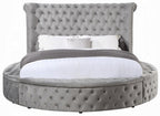 Acme BD00967Q Gaiva grey velvet upholstered fabric tufted round queen bed set with storage