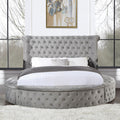 Acme BD00967Q Gaiva grey velvet upholstered fabric tufted round queen bed set with storage
