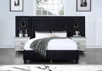 Acme BD00975Q Damazy black velvet upholstered fabric queen tufted paneled headboard bedroom set