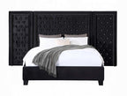 Acme BD00975Q Damazy black velvet upholstered fabric queen tufted paneled headboard bedroom set