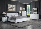 Acme BD01034Q 4 pc Rosdorf park gaines white high gloss finish wood gold accents modern style queen platform bed set