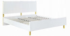 Acme BD01034Q 4 pc Rosdorf park gaines white high gloss finish wood gold accents modern style queen platform bed set