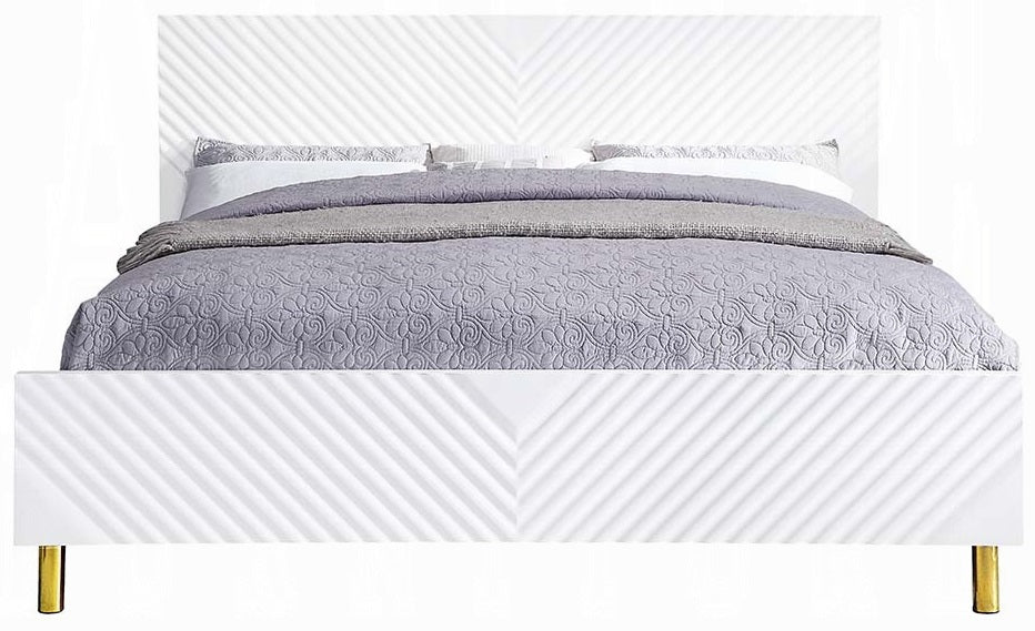 Acme BD01034Q 4 pc Rosdorf park gaines white high gloss finish wood gold accents modern style queen platform bed set