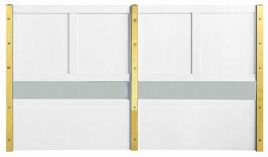 Acme BD01034Q 4 pc Rosdorf park gaines white high gloss finish wood gold accents modern style queen platform bed set