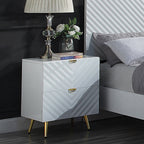 Acme BD01034Q 4 pc Rosdorf park gaines white high gloss finish wood gold accents modern style queen platform bed set