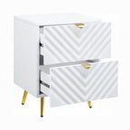 Acme BD01034Q 4 pc Rosdorf park gaines white high gloss finish wood gold accents modern style queen platform bed set