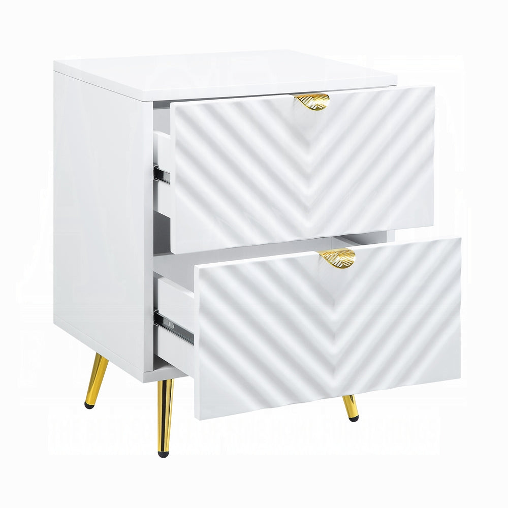 Acme BD01034Q 4 pc Rosdorf park gaines white high gloss finish wood gold accents modern style queen platform bed set
