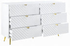 Acme BD01034Q 4 pc Rosdorf park gaines white high gloss finish wood gold accents modern style queen platform bed set