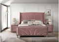 Acme BD01183Q Astoria grand Salonia pink velvet upholstered queen bed mid-century modern design
