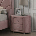 Acme BD01184  Salonia pink velvet upholstered rounded sides 2 drawer nightstand