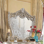 Acme BD01234EK-4PC Astoria grand Danae champagne and gold finish wood faux leather french inspired ornate eastern king poster bedroom set
