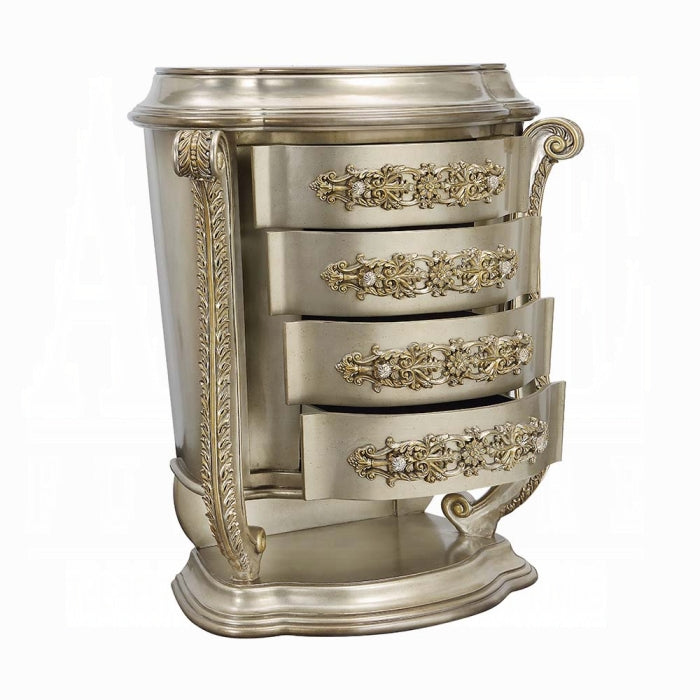 Acme BD01238 Astoria grand Danae champagne and gold finish wood french inspired ornate 4 drawer tall chest