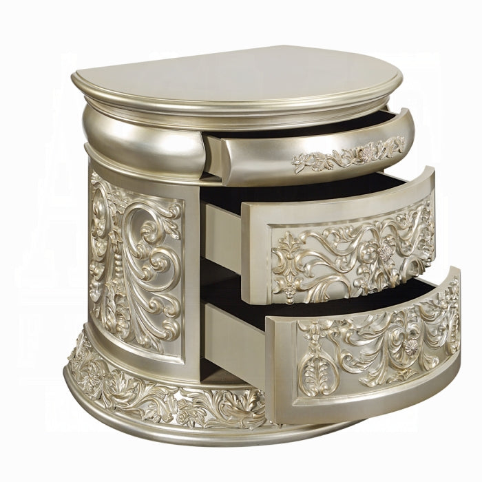 Acme BD01242 Astoria grand Sorina antique gold finish wood french inspired ornate 3 drawer nightstand