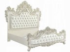 Acme BD01248EK-4PC Astoria grand Adara antique white finish wood faux leather french inspired ornate eastern king bedroom set