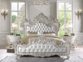 Acme BD01248EK Astoria grand Adara antique white finish wood faux leather french inspired ornate eastern king bed