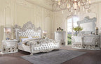 Acme BD01248EK-4PC Astoria grand Adara antique white finish wood faux leather french inspired ornate eastern king bedroom set